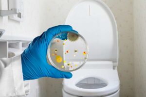 bagno e mano con batteri