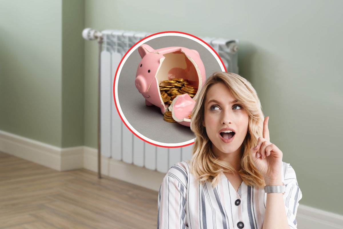donna con idea, termosifone e salvadanaio