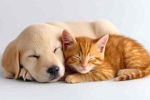 Cane e gatto accoccolati