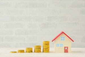 casa in miniatura e monete